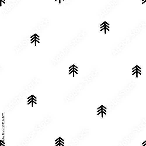 Seamless pattern with black hand drawn trees
