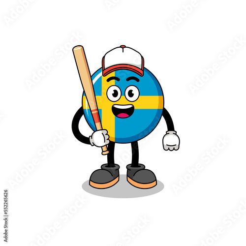Photography sweden flag mascot cartoon as a baseball player