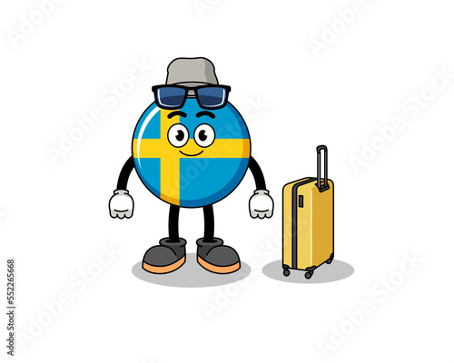 sweden flag mascot doing vacation