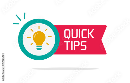 Quick tip icon vector or advice trick idea help info guide symbol flat red blue graphic, suggestion helpful hint label, instruction light bulb badge clipart, fact information lightbulb button image