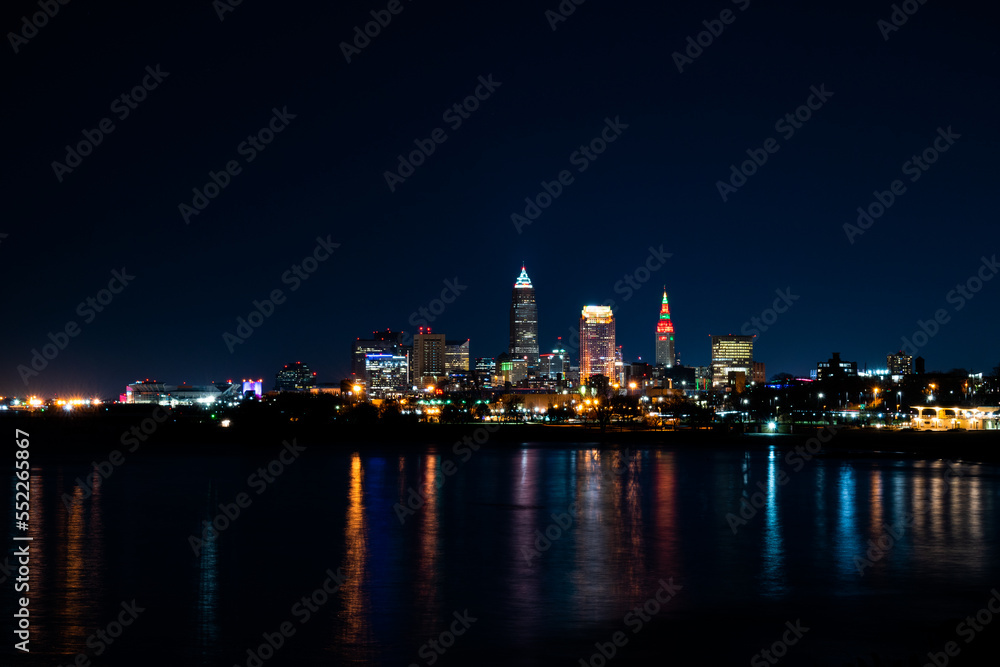 Cleveland skyline at nighttime.