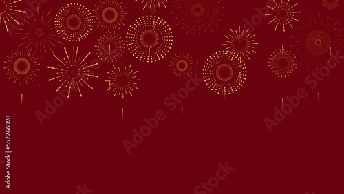 New year with golden fireworks on red background with copy space, flat style design for Chinese new year and holiday banner