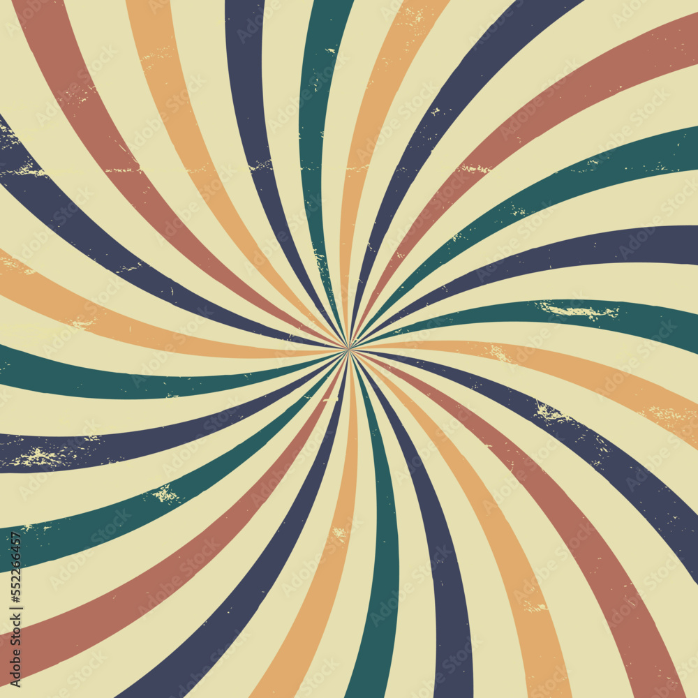 retro starburst sunburst background and grunge textured vintage color in a spiral or swirled radial striped vector design