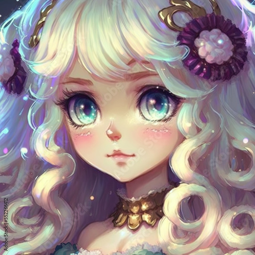 anime style cute girl portrait with big round eyes created by generative ai