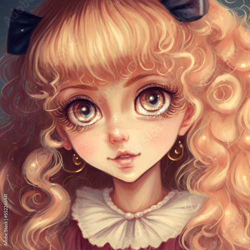 anime style cute girl portrait with big round eyes created by generative ai