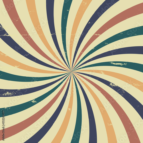 retro starburst sunburst background and grunge textured vintage color in a spiral or swirled radial striped vector design © DealnDesign