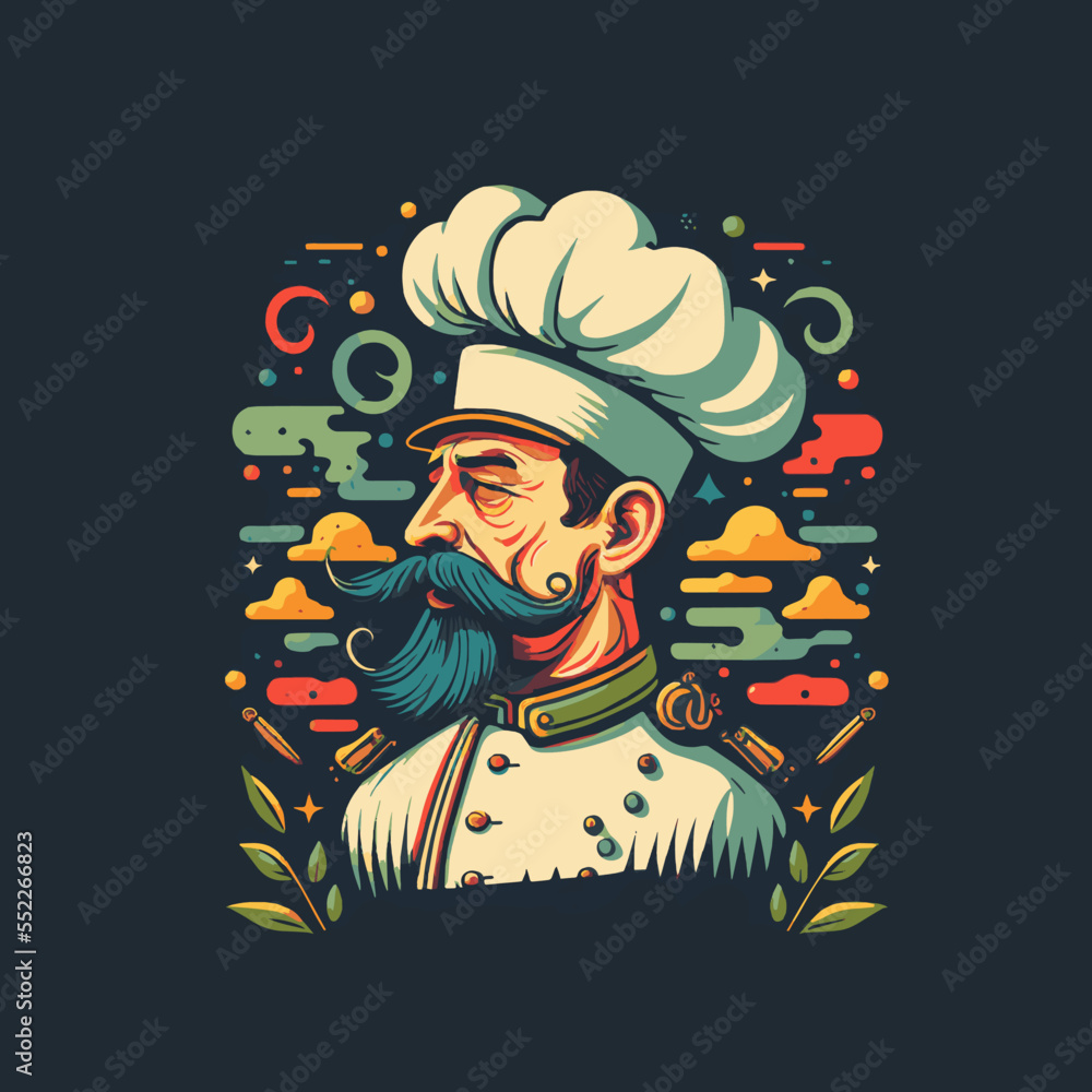 illustration of Chef man with cook hat Logo Mascot for food restaurant branding in vector cartoon style