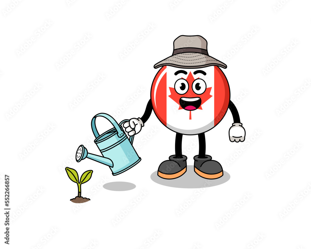 Illustration of canada flag cartoon watering the plant Illustration of canada flag cartoon watering the plant