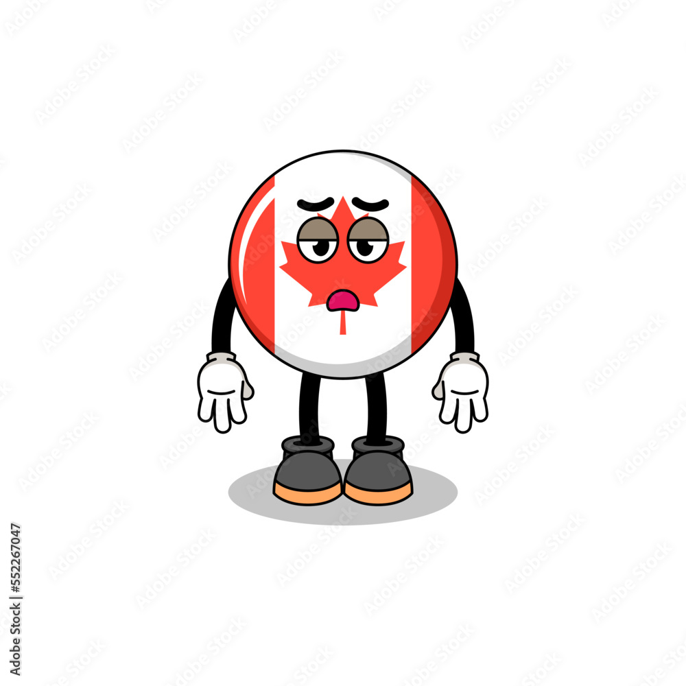 canada flag cartoon with fatigue gesture