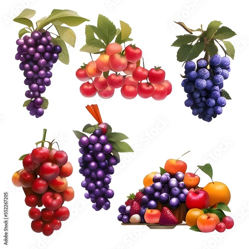 Set of grapes isolated. Lovely colorful fresh fruit with berries and grapes on a white background.