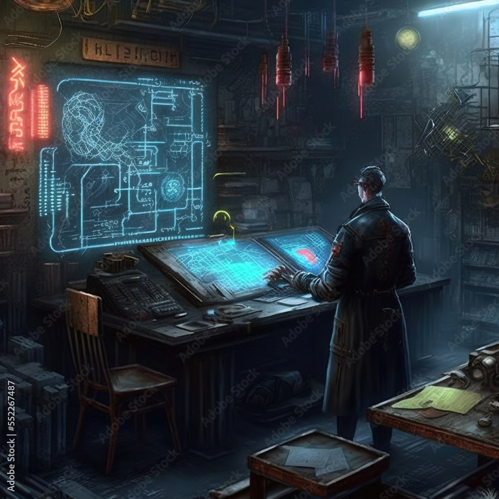 Scientist working in futuristic lab created by generative ai Scientist working in futuristic lab created by generative ai