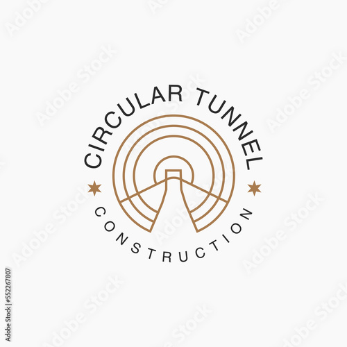badge circular tunnel passenger road construction icon logo vector design template with outline, modern and unique styles isolated on white background.