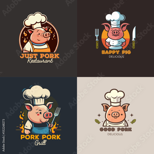 illustration on Pig chef logo mascot for pork grill bbq restaurant branding concept