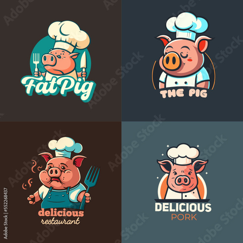 illustration on Pig chef logo mascot for pork grill bbq restaurant branding concept