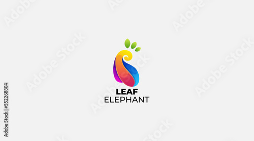 Gradient Leaf elephant vector logo design illustration symbol