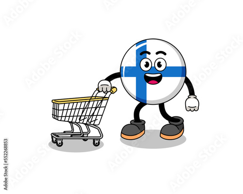 Cartoon of finland holding a shopping trolley