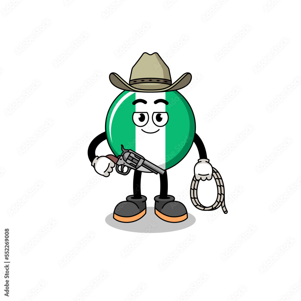Character mascot of nigeria flag as a cowboy Character mascot of nigeria flag as a cowboy