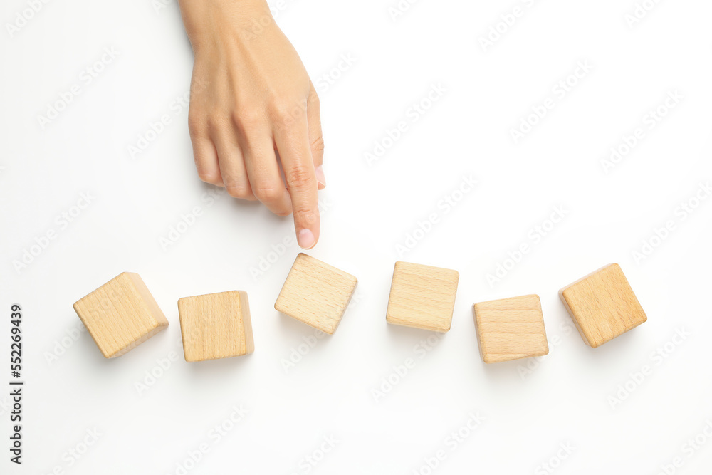Blank wooden cubes for different concepts, top view Blank wooden cubes for different concepts, top view
