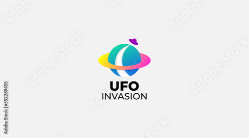 UFO invasion vector logo design illustration icon