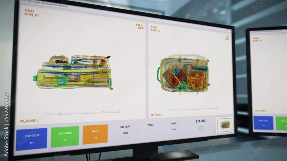 X-ray screening of the luggage at the modern airport. X-ray screening