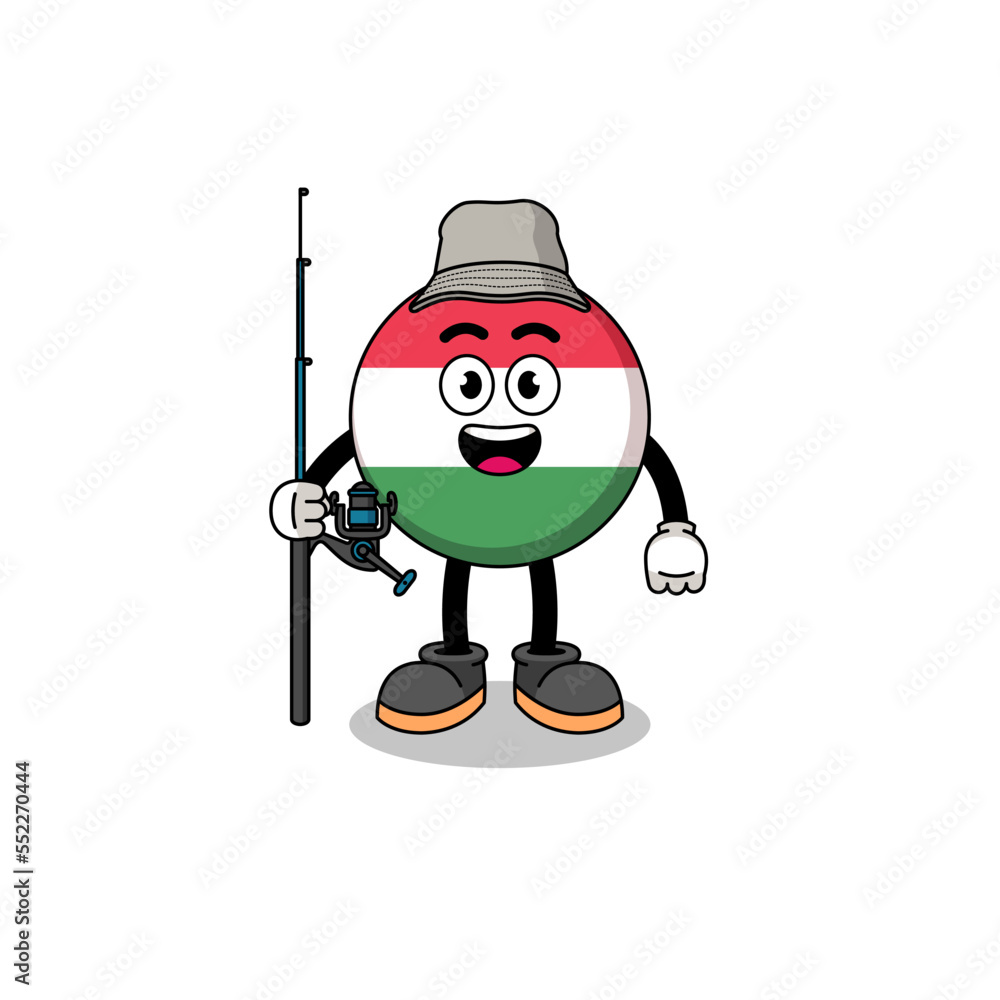 Mascot Illustration of hungary flag fisherman