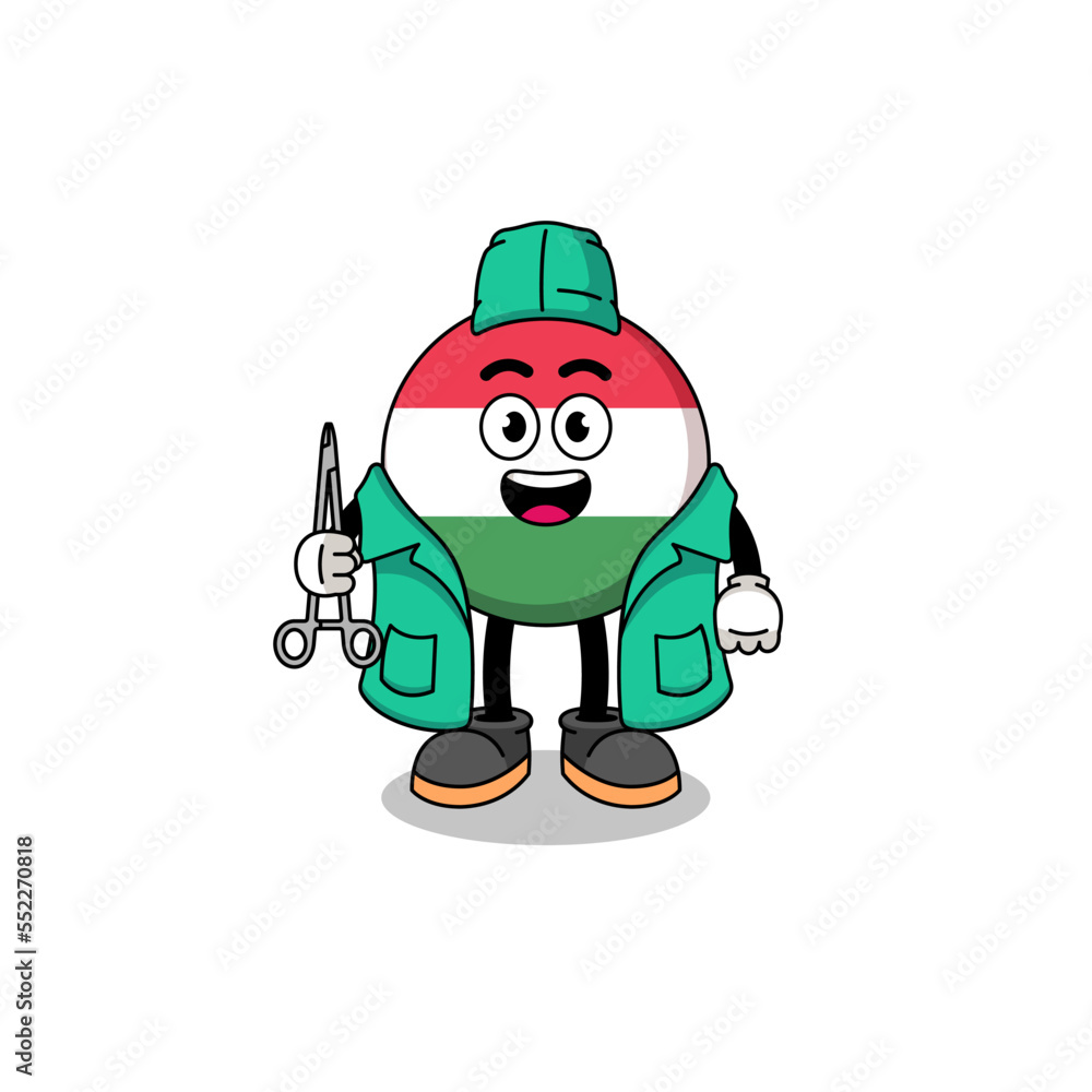 Illustration of hungary flag mascot as a surgeon Illustration of hungary flag mascot as a surgeon