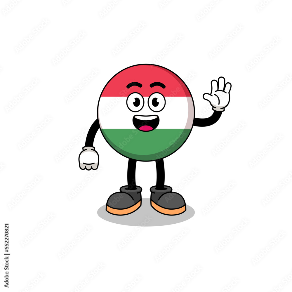 hungary flag cartoon doing wave hand gesture