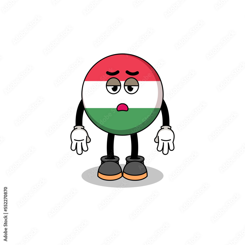 hungary flag cartoon with fatigue gesture