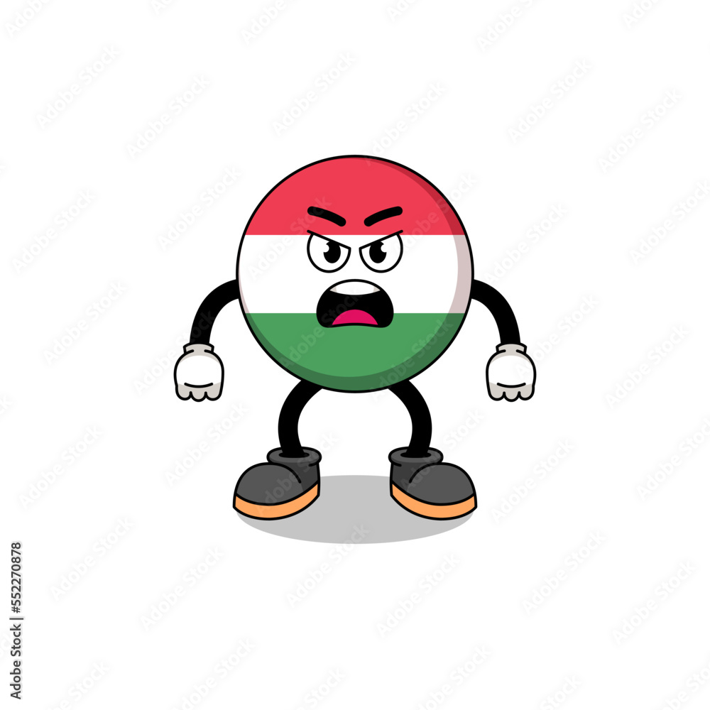 Naklejka premium hungary flag cartoon illustration with angry expression