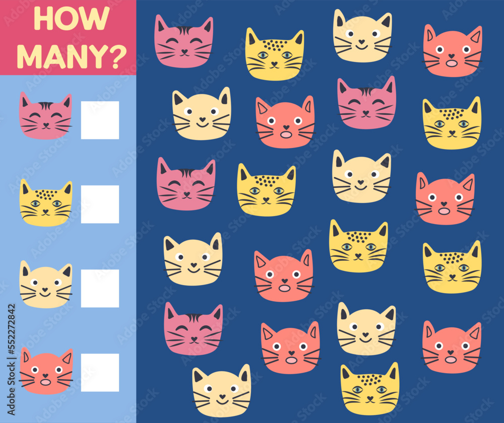 How many Cat, game for children. printable worksheet How many Cat, game for children. printable worksheet
