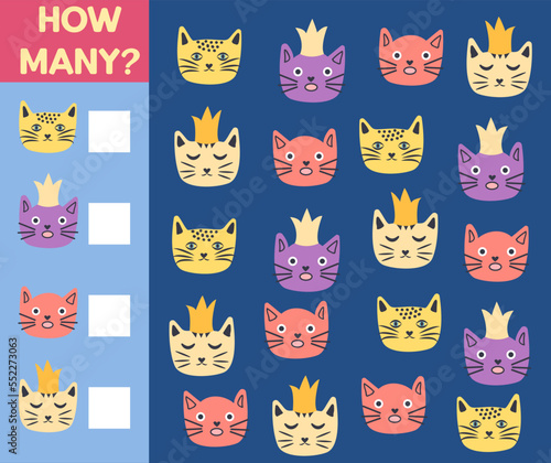 How many Cat, game for children. printable worksheet