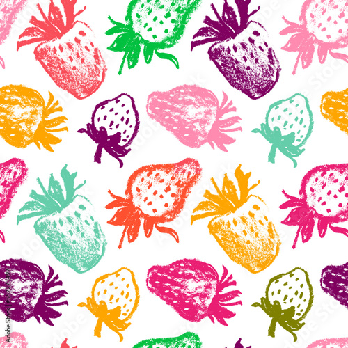 Strawberry pattern seamless, strawberries illustration for fabric ornament and textile design. Hand drawn vector red berry. Juice or jam label design. Color berries background. Strawberry backdrop.