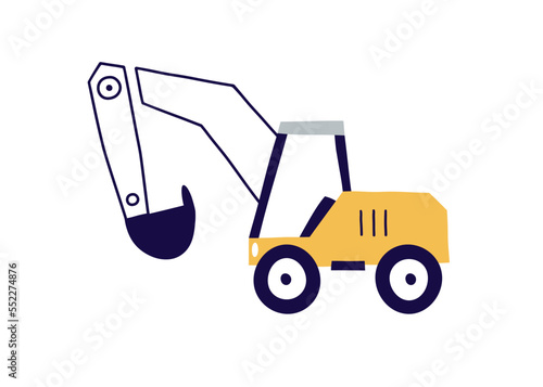 Excavator toy with bucket, dipper. Construction equipment, cute transport wit...