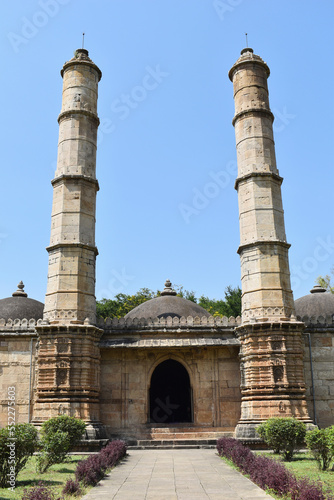 Shaher ki Masjid, close view, private mosque built for royal family and nobles of the Gujrat Sultanate, built by Sultan Mahmud Begada UNESCO World Heritage Site, Gujarat, Champaner, India..