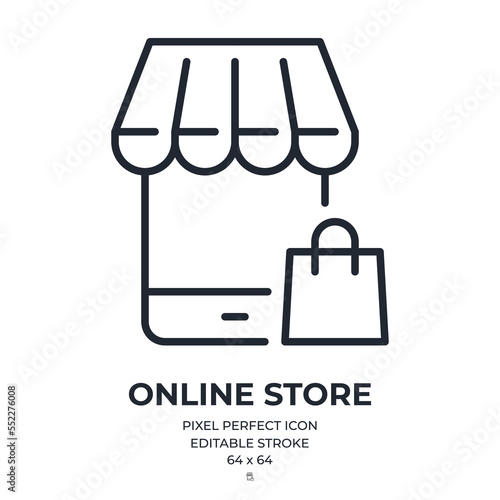 Ecommerce and online store editable stroke outline icon isolated on white background flat vector illustration. Pixel perfect. 64 x 64.