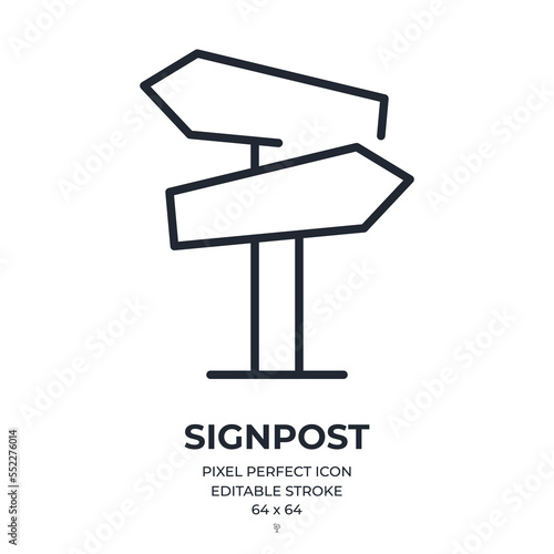 Signpost editable stroke outline icon isolated on white background flat vector illustration. Pixel perfect. 64 x 64.