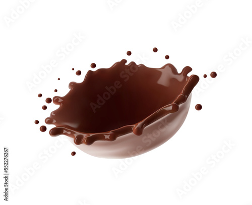 Realistic chocolate crown splash. Vector illustration isolated on white background. Сan easily be used for different backgrounds. EPS10.	