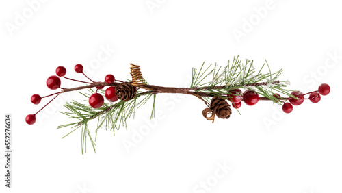 Fir branch, with branches of red berries and snow isolated. christmas tree.Christmas green spruce branch,   decoration red berries holly. green fir tree branch, isolated on transparent background png