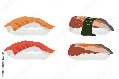 Sushi, traditional Japanese food. Asian seafood group. Template for sushi restaurant, cafe, delivery or your business.