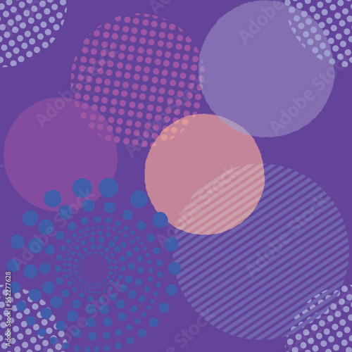 Abstract purple pantone seamless pattern, circle round shape shiny sphere backdrop, modern fabric print template.