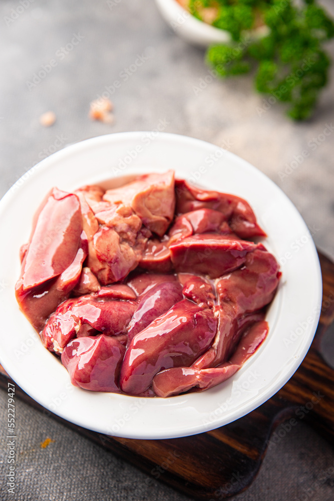 raw chicken liver offal meal food snack on the table copy space food background rustic top view