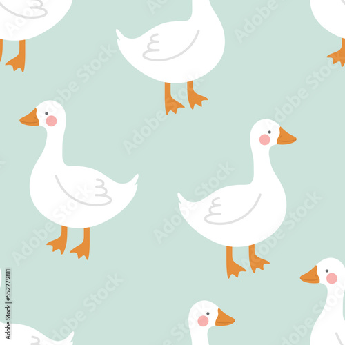 cute white swan goose seamless pattern vector background