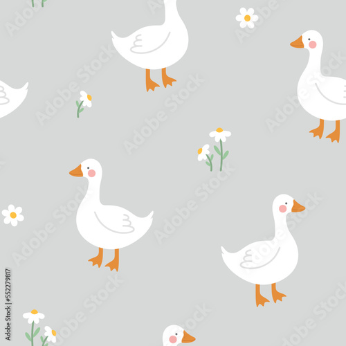 cute white swan goose seamless pattern vector background