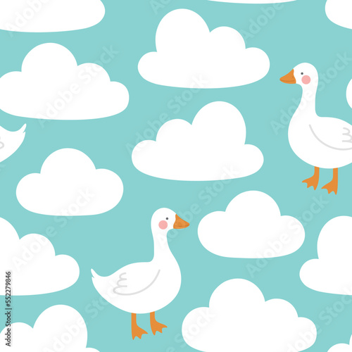 cute white swan goose seamless pattern vector background