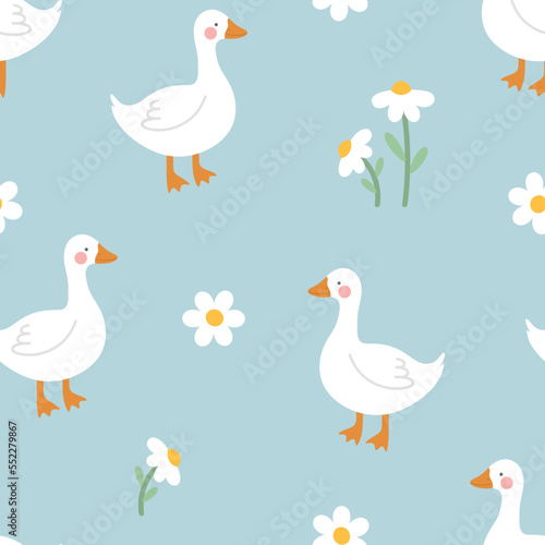 cute white swan goose seamless pattern vector background