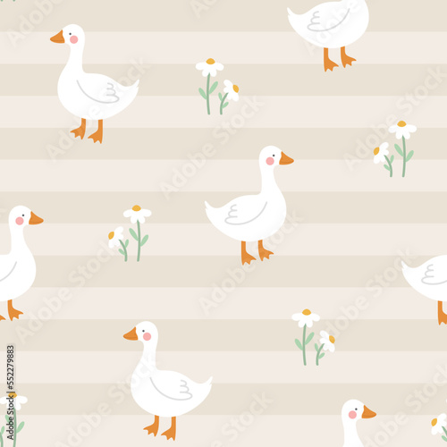 cute white swan goose seamless pattern vector background