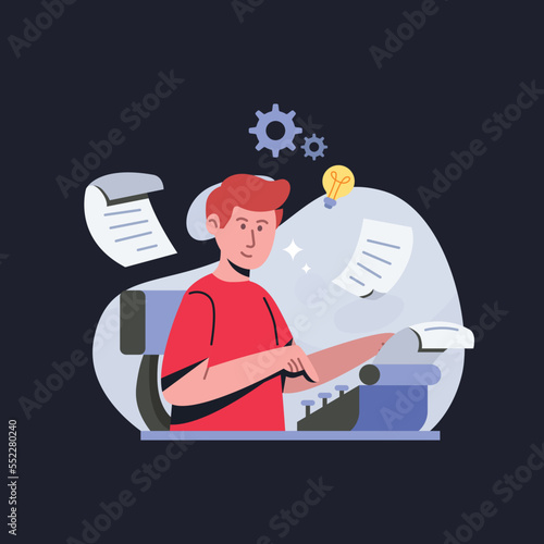 Copy Writer Flat Illustration with gear, lamp and paper