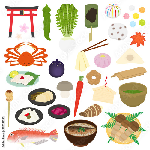 京都の名物のイラストセット