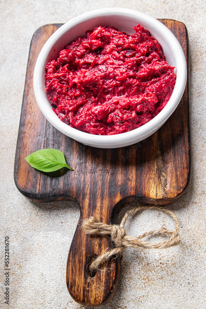 spicy grate beet salad beetroot vegetable grated fresh snack meal food snack on the table copy space food background top view spicy grate beet salad beetroot vegetable grated fresh snack meal food snack on the table copy space food background top view
