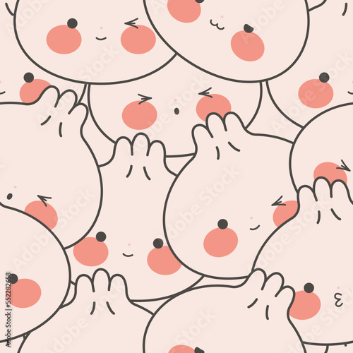 Pattern with kawaii dumplings. Cute dim sum with different emotions. Traditional Chinese food. Stock vector flat illustration